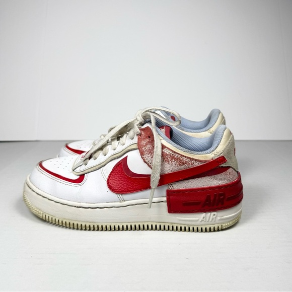 Nike Air Force 1 Shadow 'Cracked Leather' Basketball Sneaker Red/White/Blue W 8 - Picture 2 of 10